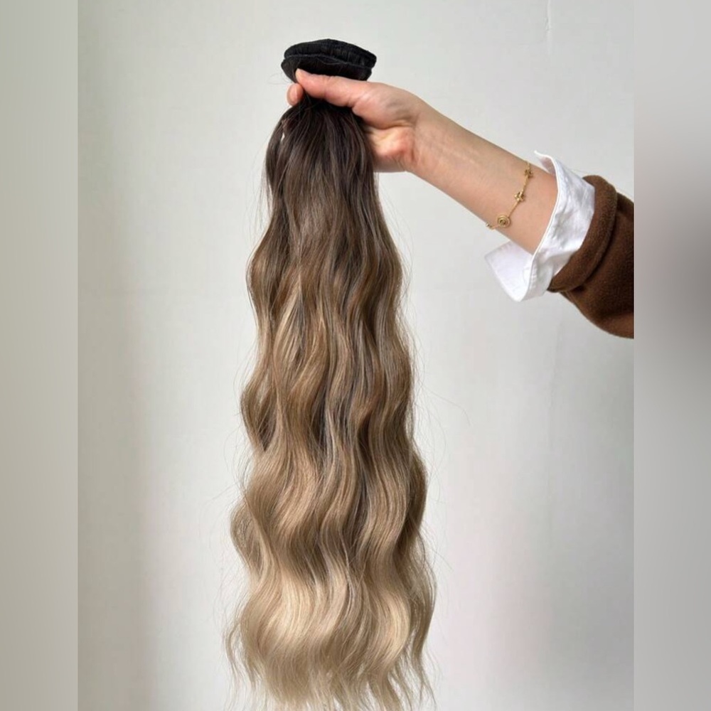 Human hair blend 22 In Ashy light Brown  Balayage Clip in hair Extensions